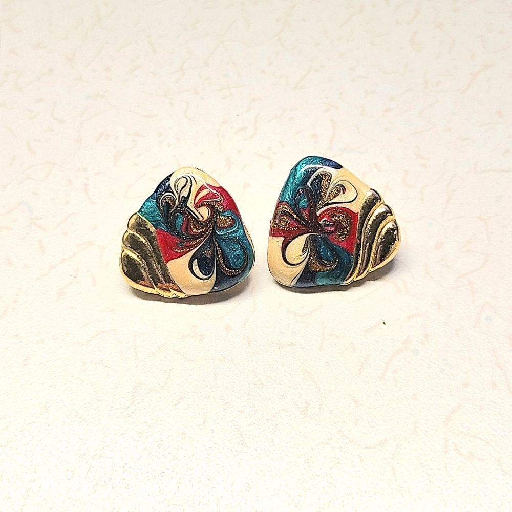 Enamel Multicolor Earrings, Vintage 80's